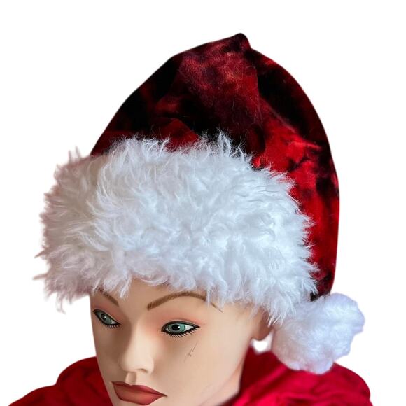 Santa Hat Red Tie Dye Handmade Hippy Christmas Holiday Wear Festive Head Gear - Picture 3 of 7